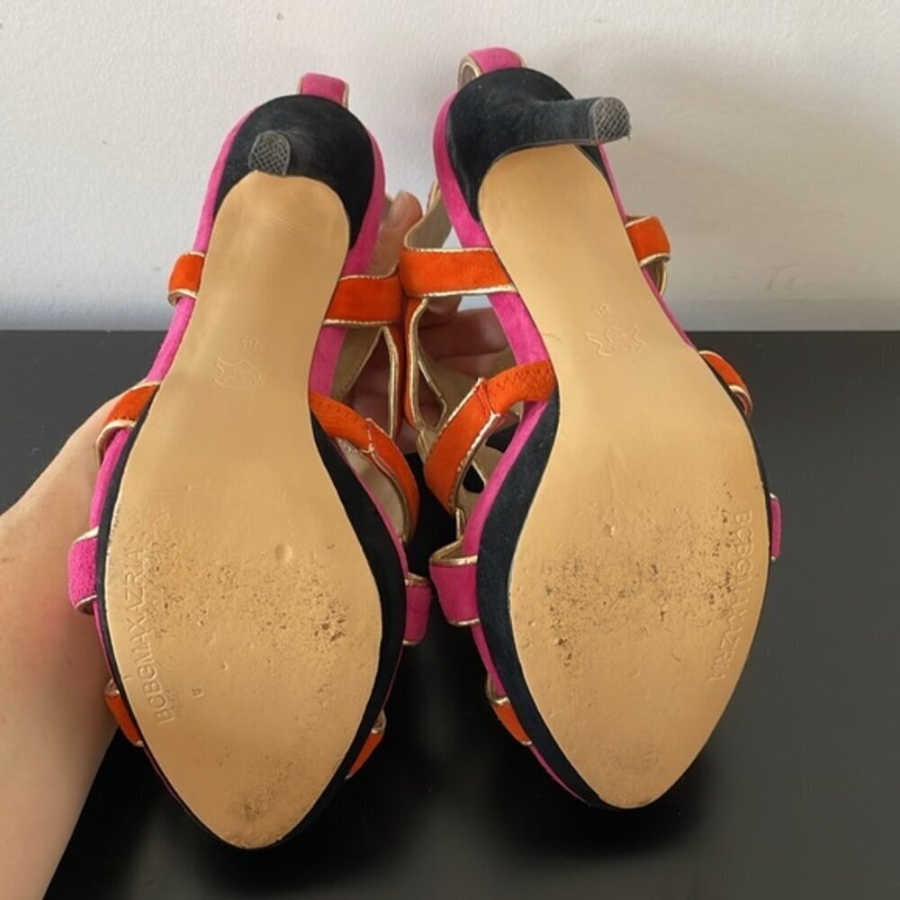BCBG MaxAzria Kaycee Strappy open toe Suede Platform Sandals 8.5 pink/orange - Picture 6 of 9
